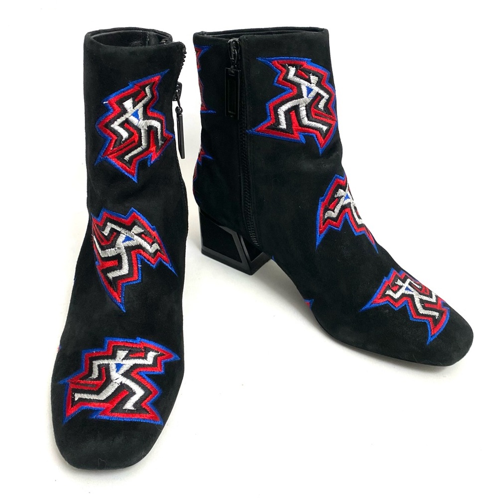 Kat Maconie Daphne Embroidered Black Suede Ankle Boots 8.5 Dancer Retro Disco
